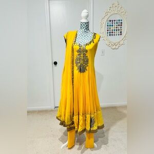 Yellow Embroidered Women's Anarkali Dress